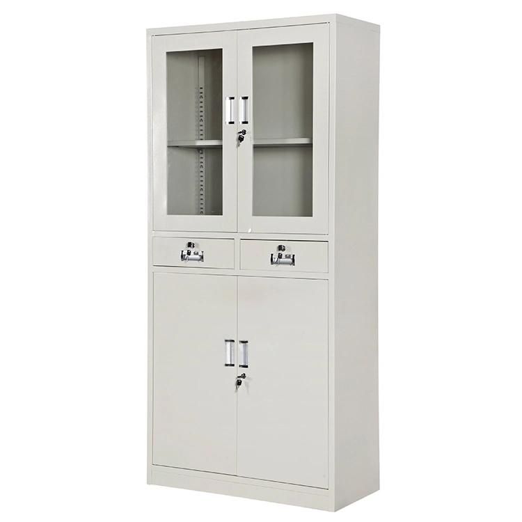 up Glass Door Down Metal Door Cupboard with Two Drawers