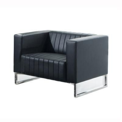 Commercial Reception Sofa Black Leather Center Office Sofa with Coffee Table