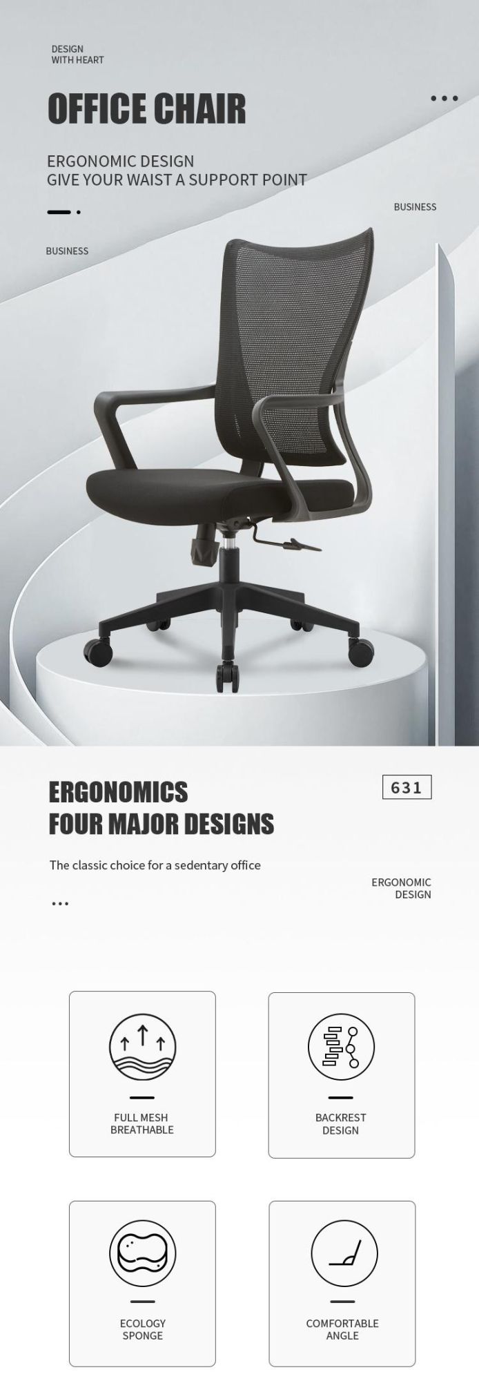Hot Sell Home Modern Furniture Manufacturer Swivel Adjustable Headrest Ergonomic Executive Training Computer Office Chair