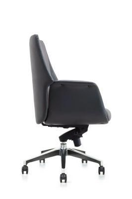 Medium Back Style Chair PU / Leather Upholstery for Seat and Back Sychronize Mechanism Aluminum Base PU Castor Chair