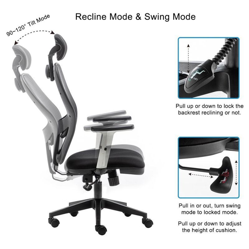Ergonomic Office Chair, Density Mesh Desk Chair, Task Chair with Headrest and Armrests, Home Reclining Office Desk Chair with Lumbar Support