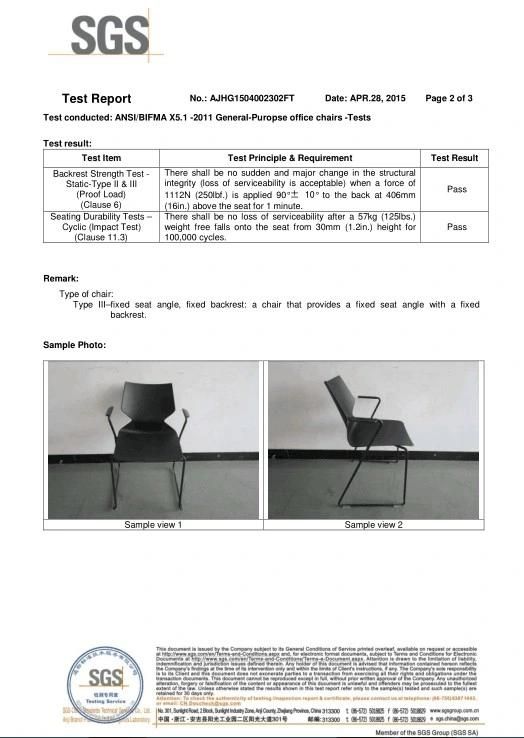 ANSI/BIFMA Standard Stainless Steel Plastic Office Furniture Arm Chair