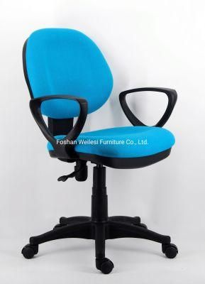 Simple Tilting Mechanism B300mm Nylon Base Blue Color Small Round Back with PP Armrest Office Chair