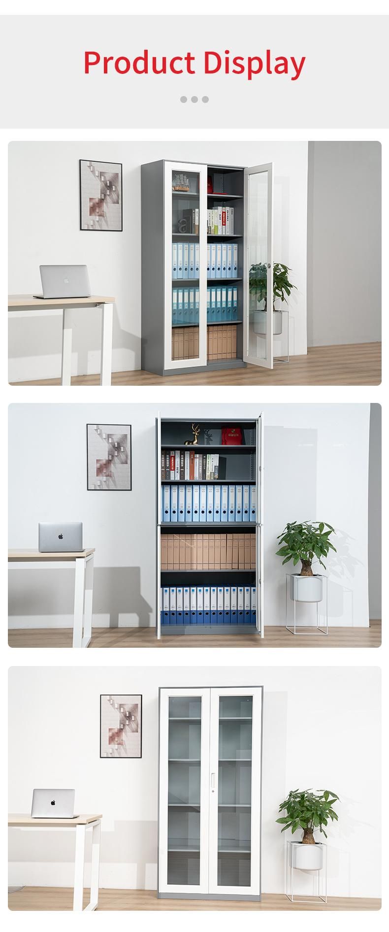 up Glass Steel Cupboard File Cabinet for Files Book Shelf