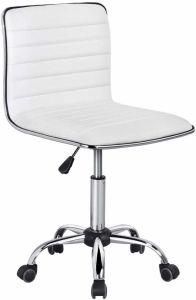 Cheap Simple Working Worker Adjustable Task PU Leather Low Back Ribbed Armless Swivel White Desk Office