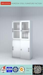 Steel Filing Cabinet with Upper and Lower Steel Framed Sliding Glass Doors