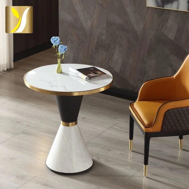 Design Simple Nordic Furniture Modern Stainless Steel White Marble Coffee Side Table