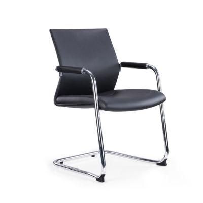 Furniture Adjustable Modern Meeting Leather Bow Leg Metal Frame Conference Office Chair
