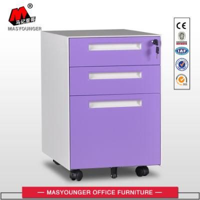 Office Movable 3 Drawers File Cabinet Metal Cambered Mobile Pedestal