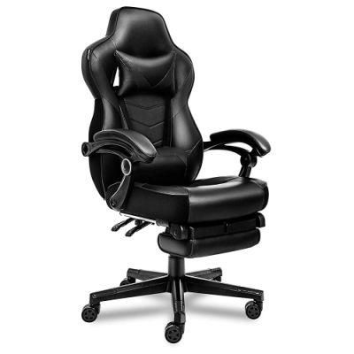 High Back Black Revolving Gaming Chair with Footrest