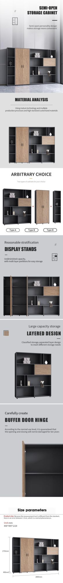 Modern Bookshelf Bookcase Wooden Display Rack Furniture Cupboard Storage Office Filing File Cabinet with Drawer