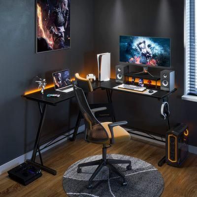 Computer Desk, Home Office Desk Table Professional Gamer Workstation with Cup Holder Headphone Hook Controller Stand Free Mousepad, Black