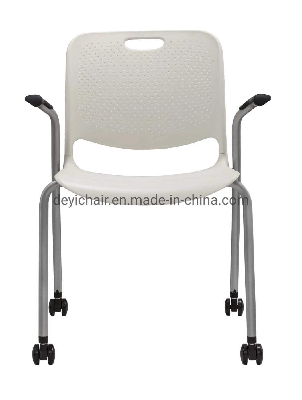 White Color with Seat Cushion Chromed Finished 4 Legs Frame Stool with Seat Cushion Plastic Shell Chair with Casters