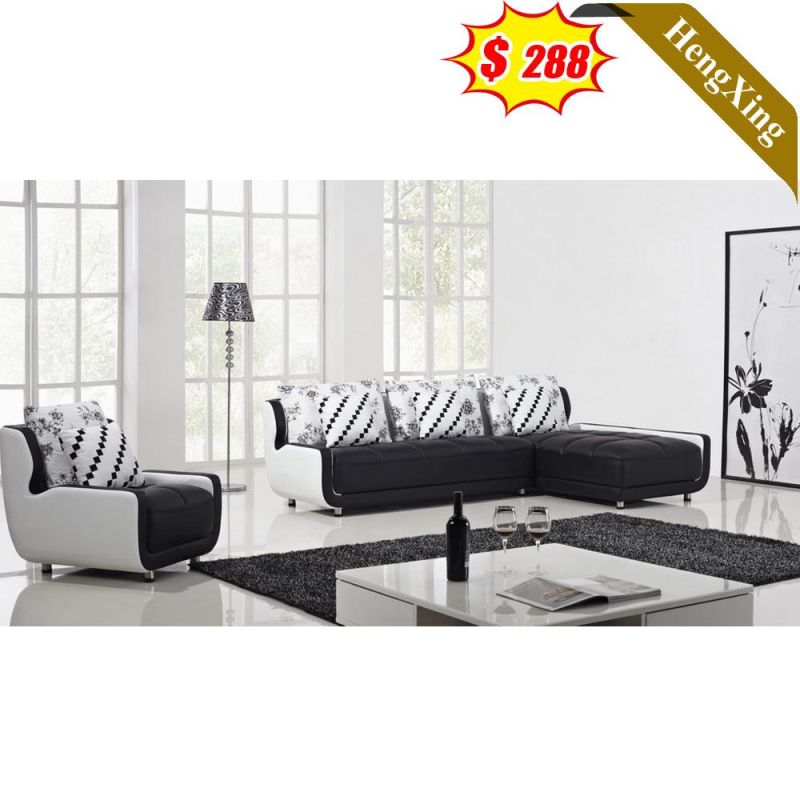 Fashion Modern Design White Leather Back and Black Leather Cushion L Shape Sofa Set with a Single Seat Sofa