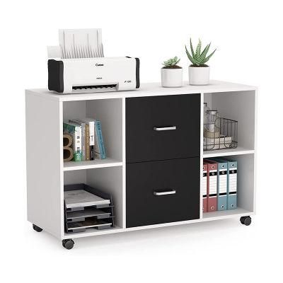 2 Drawer Wood File Cabinet Letter Size Large Mobile Lateral Filing Cabinet Printer Stand with Storage Shelves and Wheels for Home Office