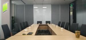 Aluminum Frame Pasted Fabric Acoustic Sliding Door with White Board for Office Room