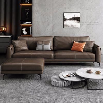 Hotel Furniture Genuine Leather Home Sofa Loveseat Set with High Metal Legs