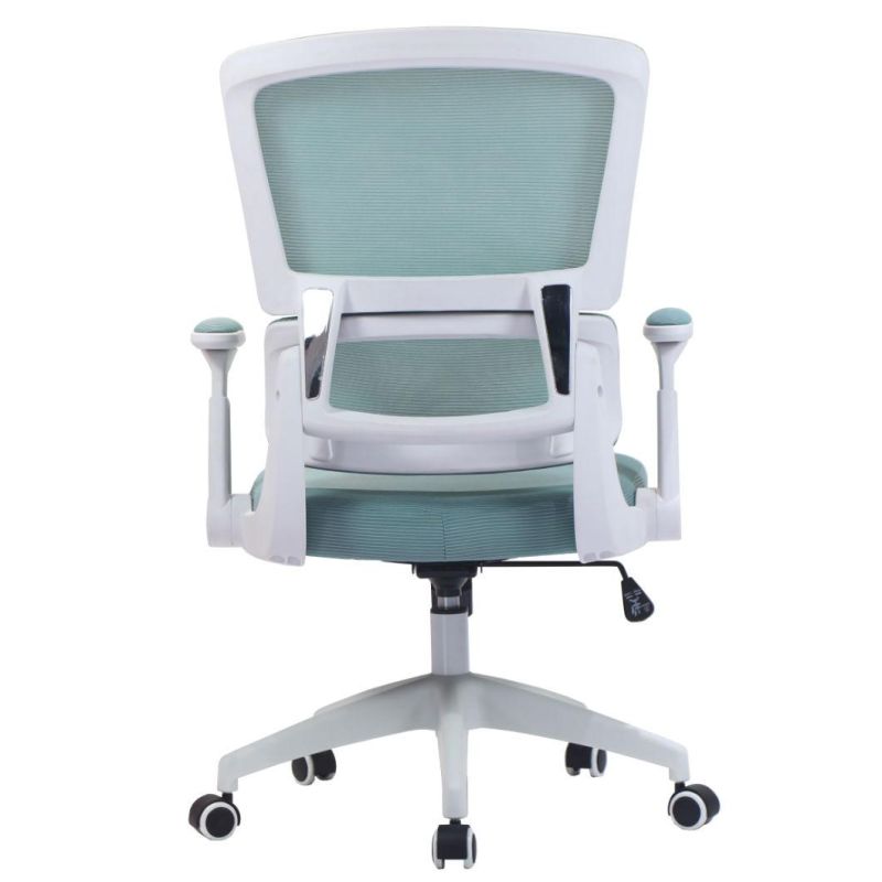 White Ergo Flip-up Armrest Home Blue Mesh Office Chair