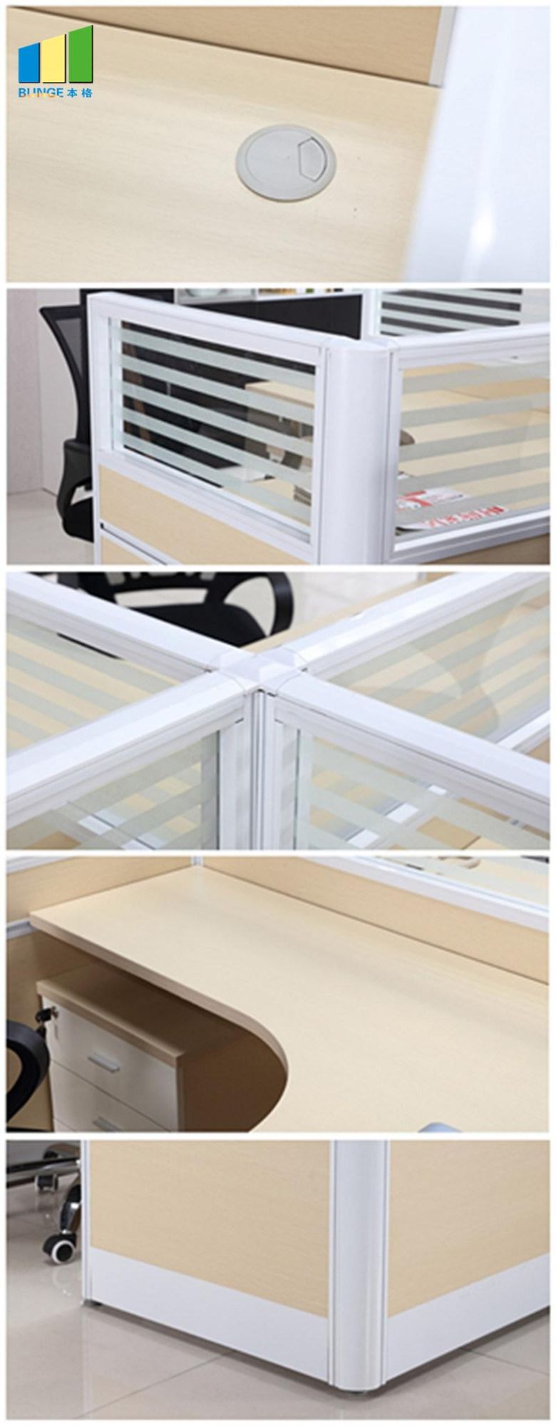 Modern Office Table Tops Office Wood Furniture 4 Person Workstations