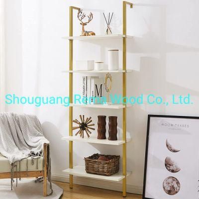 Modern Ladder Shelf 5 Tier Bookshelf Bookcase with Stable Metal Frame for Home Office
