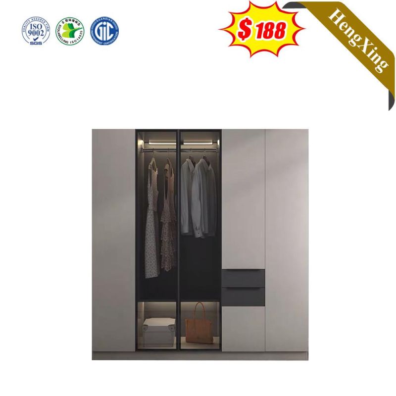 Light Luxury Style Wooden Mixed Glass Bedroom Hotel Home Furniture Storage Wardrobe with Drawers