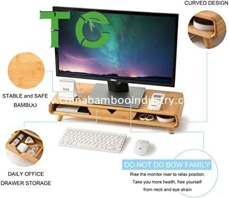 Ergonomic Designed Bamboo Computer Monitor Riser Wood Monitor Stand