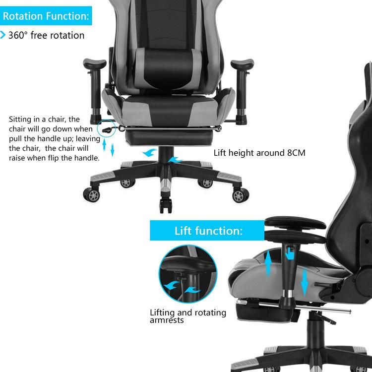 (MED-F) Partner High Back Reclining Gaming Chair Recliner Rocker Tilt E-Sports Chair with Retractable Footrest