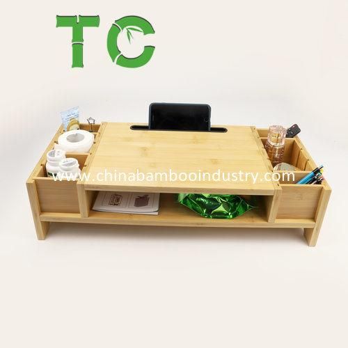 Hotselling 2-Tier Bamboo Monitor Riser with Adjustable Storage Organizer Desktop Stand Computer Desk Stand