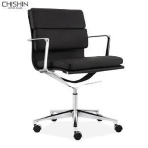 Eames Chair Vintage Black Leather with Wheels