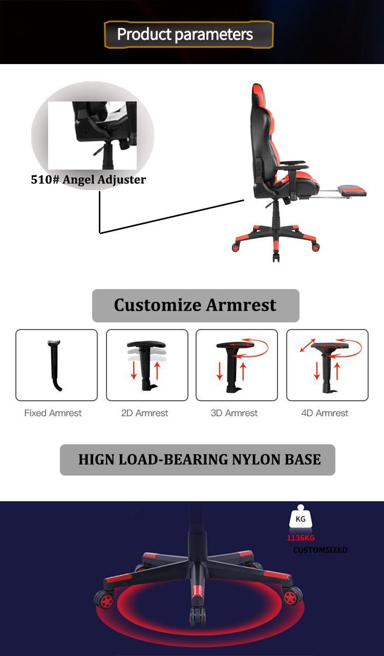 Adjustable Height Swivel Red 2D Armrest Leather Gaming Chairs