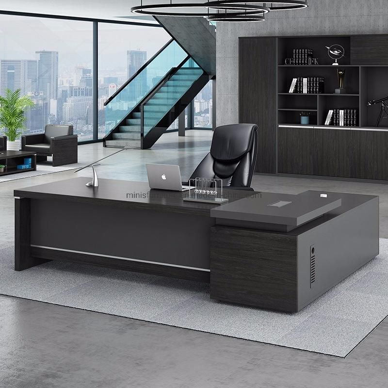 (MN-OD29) Factory CEO Commercial Office Table Furniture Luxury L-Shaped Executive Desk with Bookcase