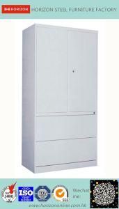 Steel Cabinet with Upper Sliding Steel Framed Glass Doors and Two Lateral Drawers