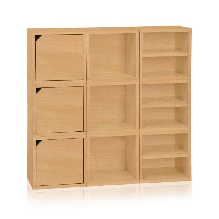 Large Size Wood Bookshelf, Three Color Bookcase with Three Layers