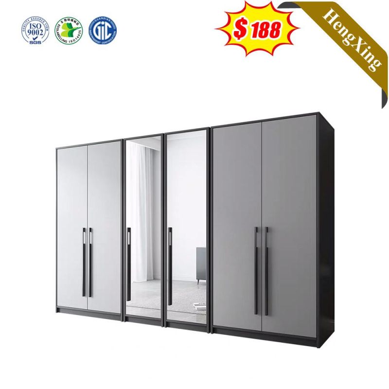 Modern Style Grey Color 6-Door Wooden Home Bedroom Furniture Wardrobe Door Handle with Mirror