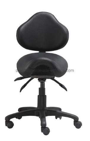 Three Lever Function Mechanism Black PU Seat and Back Nylon Base with Caster Saddle Indulstrial Saddle Chair