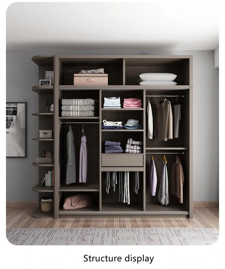 High Quality Best Price Light Grey Color Bedroom Hotel Furniture Storage Glass Mixed Wood Wardrobe