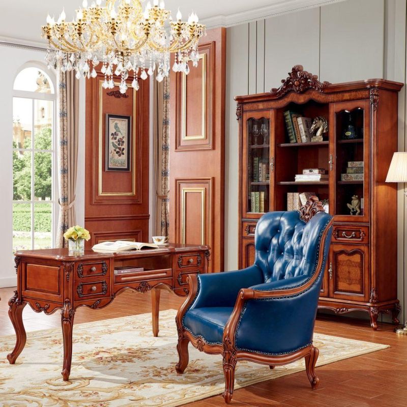 Executive Table with Wood Bookcase for Home Office Furniture