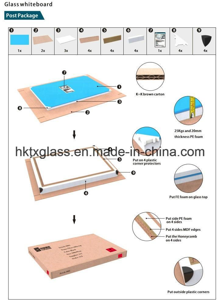 High Quality Tempered Tempered Glass Marker Board with En12150 Asnzs2208 BS62061981