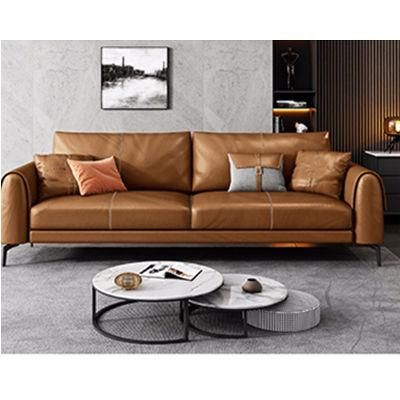 Brown Vintage Italian Modern Faux Leather Sofa with Metal Leg for Living Room