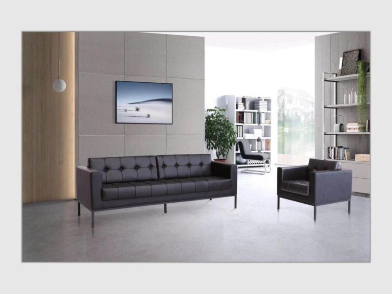 Zode Modern Home/Living Room/Office Furniture Wholesales 1+1+3 Black Modern Office Minimalism Leather Sofa Set