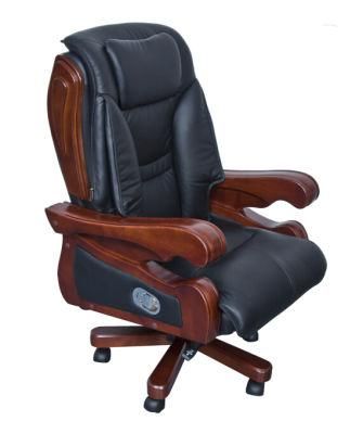 Executive Espresso Eco Leather Chair with Arms and Wooden Frame (FOH-8889B)