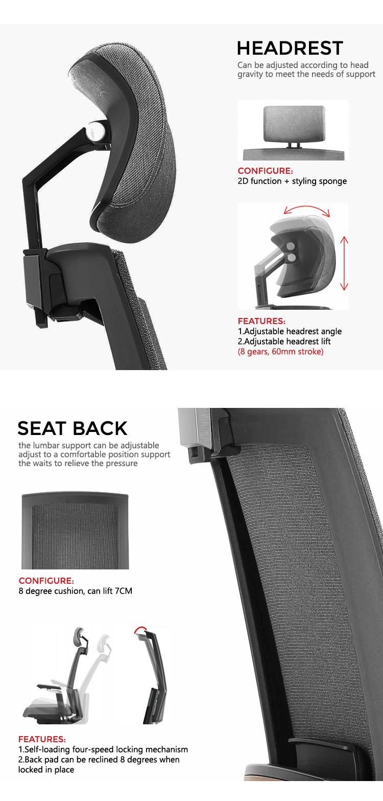 Free Sample Furniture Comfortable Design Adjustable Lumbar Support 3D Adjustable Headrest Mesh Ergonomic Office Chair