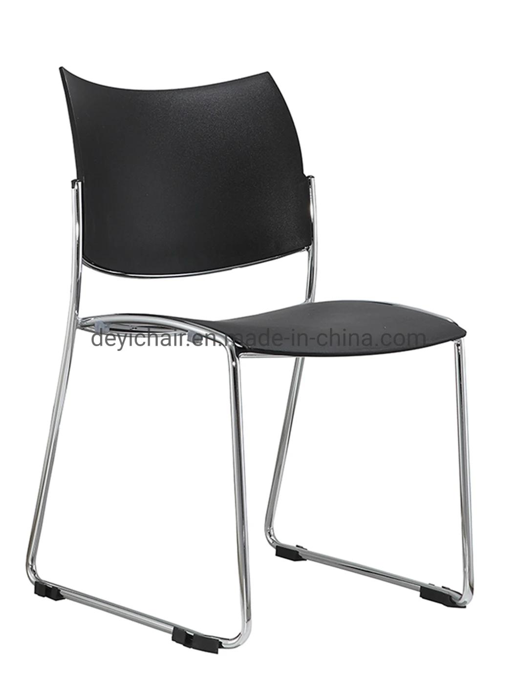 19mm Tube 1.5mm Thickness Sled Chrome Frame Black Color Plastic Back and Seat Stackable Conference Chair