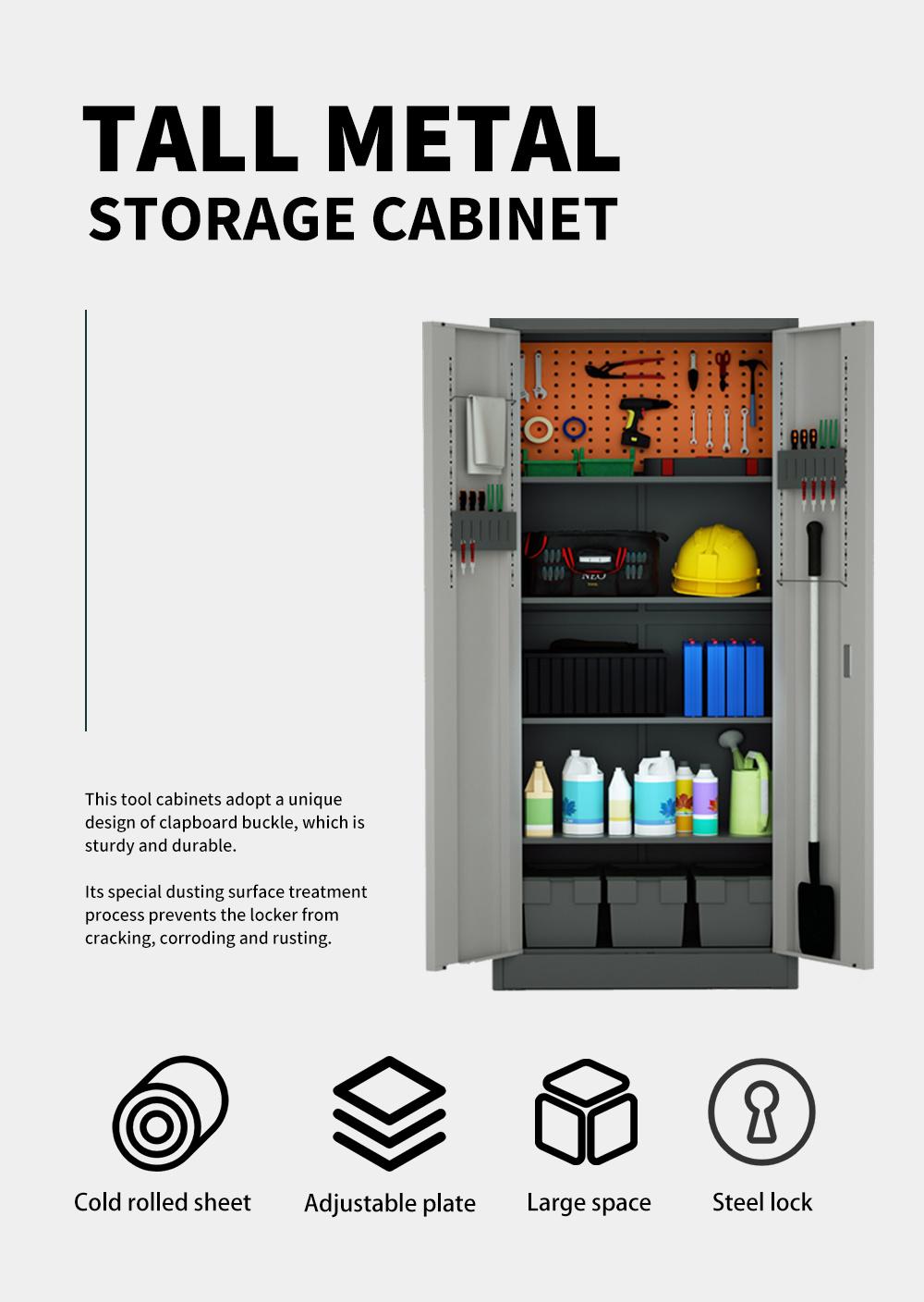 Metal Storage Cabinet Lockable Doors and Adjustable Shelves Great Steel Locker for Garage, Kitchen Pantry, Office and Laundry Room