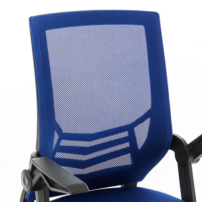 Black Frame Blue Mesh Office Cheap Chair with Flip Armrest