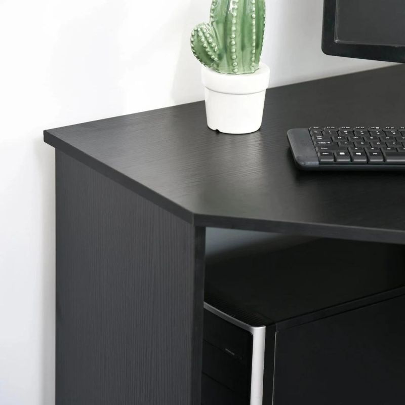 Modern Indoor Corner Laptop Desk W/ Multiple Shelf Design & Strong Build Black