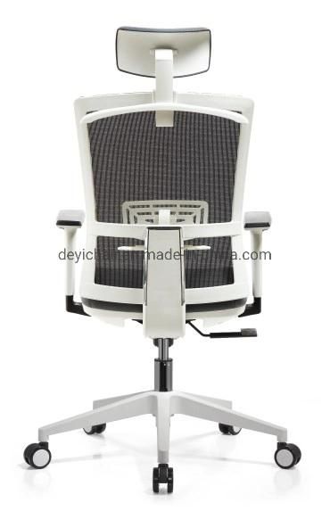 White Color Frame Simple Tilting Mechanism with Headrest BIFMA Standard Nylon Base High Back Office Mesh Back Chair