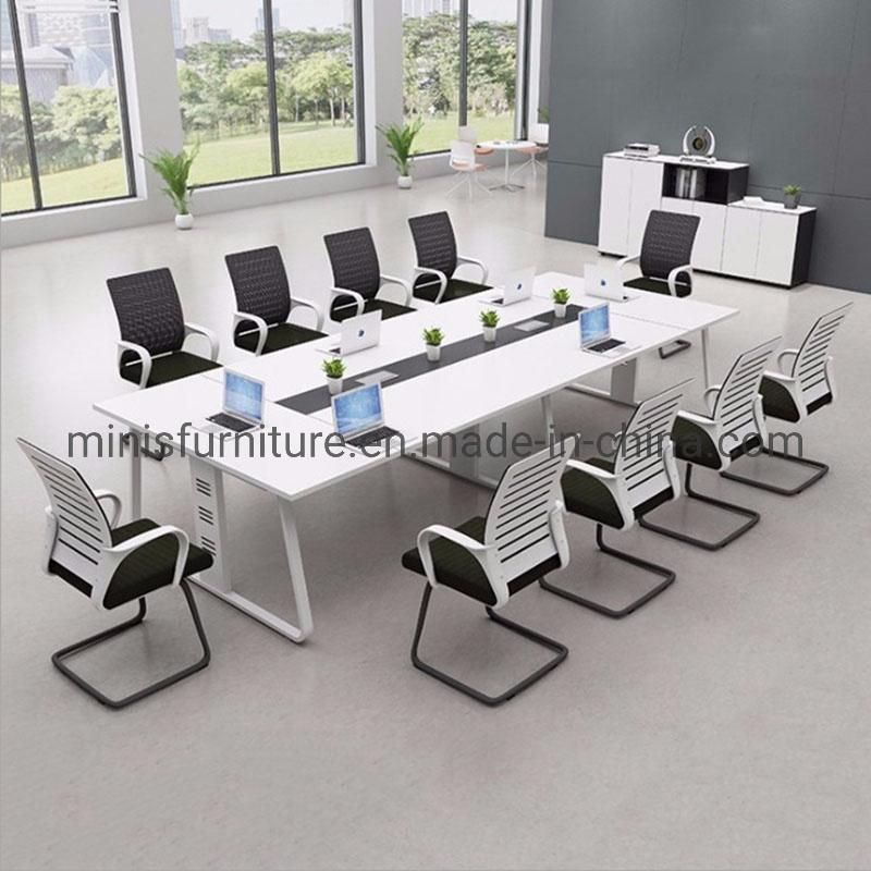 (M-CT345) Commercial Furniture Wood Color Office Table with 8 Office Chairs