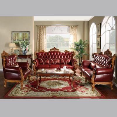Antique Leather Sofa with Center Table for Home Furniture