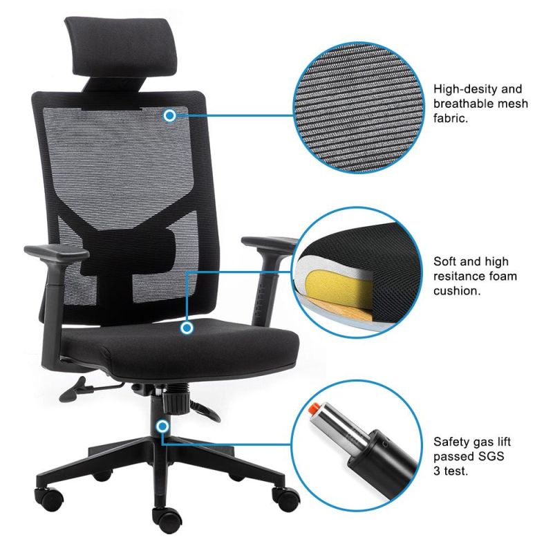 Mesh Office Chair with Lumbar Support, Thick Seat Cushion and Adjustable Headrest - 135° Rocking High Back Desk Chair